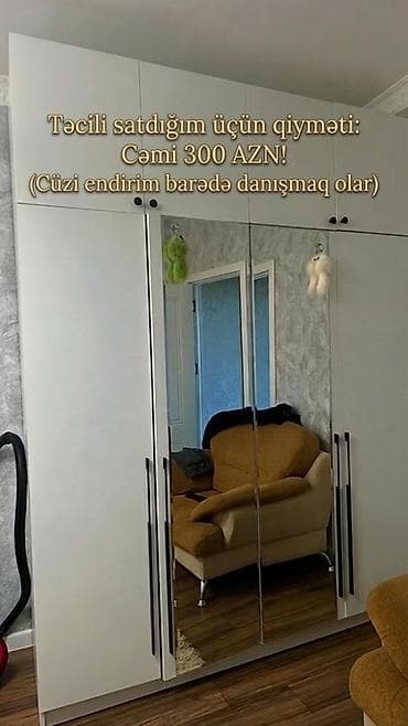 6 qapı, Güzgülü, Ağ, Taxta, Açılan, Düz dolab