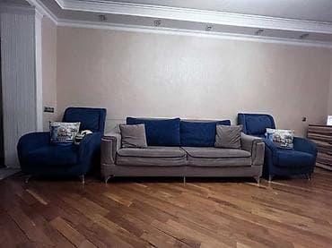 oturaca: Qonaq otağı üçün 3-lü divan və 2 ədəd kreslo dəsti - Rəng: boz və — 1