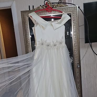 Toy paltarları: Ağ rəngdə zərif gəlin/nişan libası. - Üst hissə atlas parça — 2