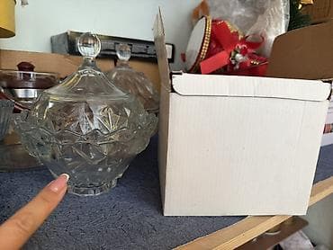 Şüşə kristal qab – qapaqlı - Material: qalın, şəffaf şüşə/kristal - — 2