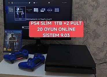 PS4 Slim 1TB, sistem 9.3/ 2 pult /20 onlayn oyun hesabda - Ekran