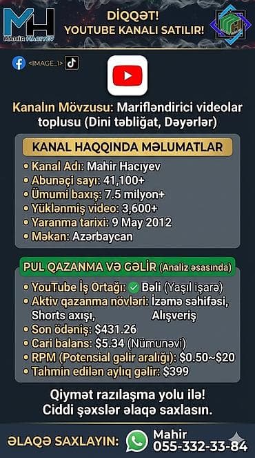 çəlik satışı aptek: Youtube kanalı satılır. Pul qazanma açıq və iş ortaqlığı təstiqlənmiş — 1