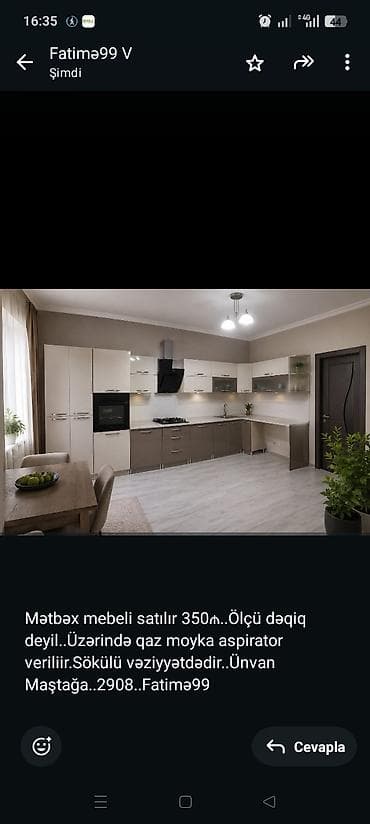 Мебель для дома: Mətbəx mebeli satılır 350₼. Ölçü dəqiq deyil. Üzərində qaz moyka — 1