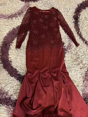 toy libası: Bordo rəngdə uzun ziyafət/gecə libası -Beden 44 - Model: balıq — 2