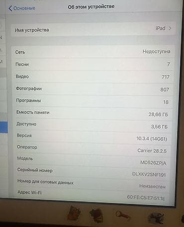 Apple iPad (Model A1460) - Yaddaş: 32 GB (sistemdə ümumi 28,66 GB
