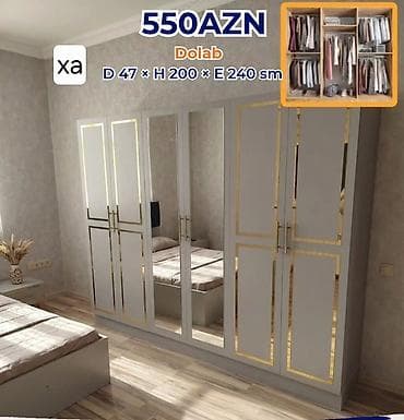 2 mertebe evler: Dolab – 550 AZN Ölçülər: D 47 × H 200 × E 240 sm - Şkaf tipli geniş — 1
