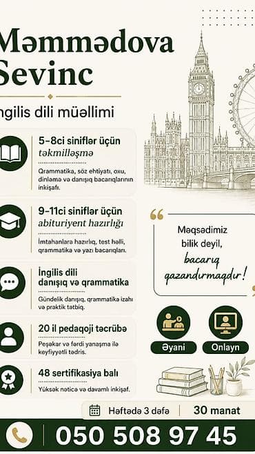 paltaryuyan temiri ustasi bakı: Xarici dil kursu, İngilis dili, Uşaqlar üçün, Abituriyentlər üçün — 1