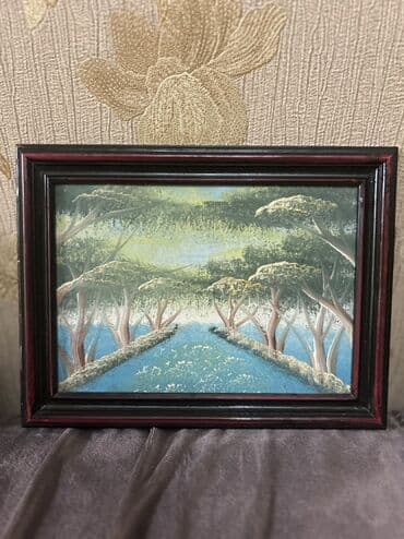 suse uzerinde sekil: Rəsm əsəri – çərçivəli peyzaj tablo - Mövzu: mavi sulu kanal boyunca — 1