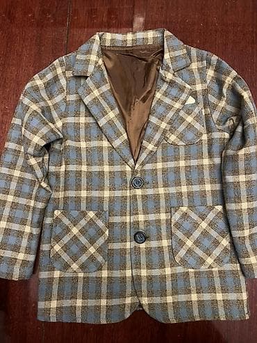 Uşaq üçün klassik üslublu bleizer gödəkçə - Naxış: mavi-qəhvəyi-bej