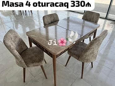 Masalar: Mətbəx üçün, Yeni, Dördbucaq masa, 4 stul — 1