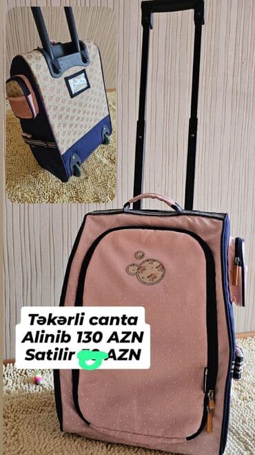 brend çanta: - Təkərli çanta: Çəhrayı və tünd göy rəng kombinasiya, üstündə xırda — 1