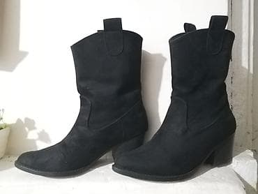 Qadın kovboy üslublu qara çəkmələr - Model: Qısa balaqlı, kovboy