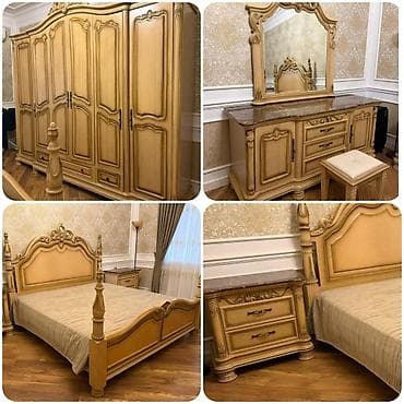 Двуспальная кровать, Шкаф, Трюмо, 2 тумбы, Б/у at lalafo.az Двуспальная кровать, Шкаф, Трюмо, 2 тумбы, Б/у