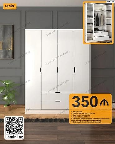 - Məhsul: 4 qapılı dolab (Kod: 1786) - Ölçülər: Dərinlik 47 sm × — 1