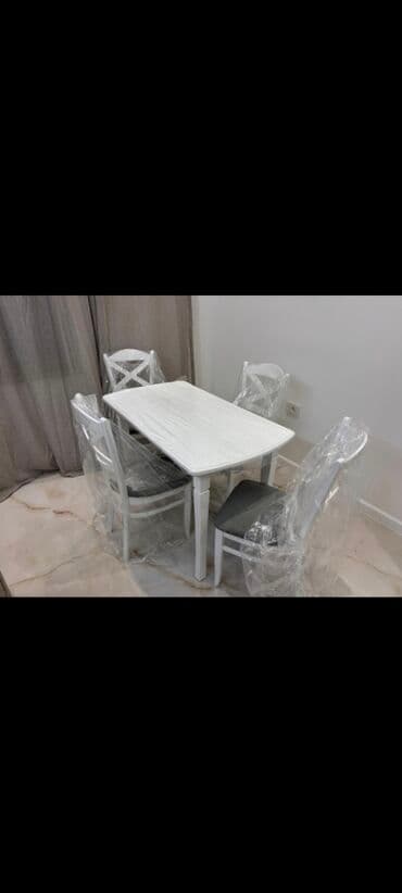 Mətbəx üçün, Yeni, Açılmayan, Dördbucaq masa, 4 stul