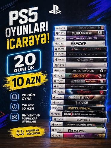 PS5 oyun disklərinin icarəsi - Müddət: 20 günlük - Qiymət: 10 AZN -