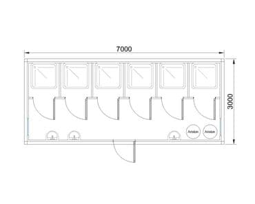 ucuz vaqon: 6.00x3.00m 6 gözlü WC Hamam Konteyneri ---Uzunluq: 7.00m ---En: 3.00m — 12