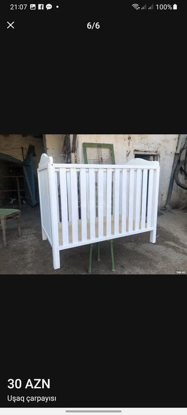 Oğlan və qız üçün, İşlənmiş, Dördbucaq, Beşik, Dəstsiz, Matrassız, Yellənmə mexanizmsiz