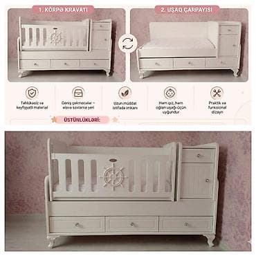 Oğlan və qız üçün, İşlənmiş, Dördbucaq, Beşik, Matras ilə, Yellənmə mexanizmsiz — 5