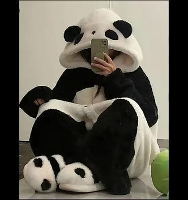 kombinezon satisi: Panda dizaynlı uniseks ev kombinezonu - Model: Panda motivli — 1