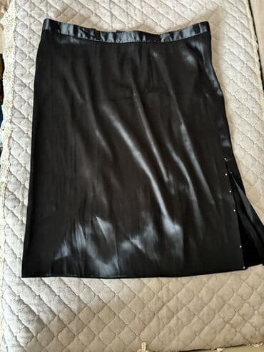 qadın cemperləri: Qadın ətəkləri dəsti - Qara atlas/parlaq teksturalı ətək – dizə yaxın — 2