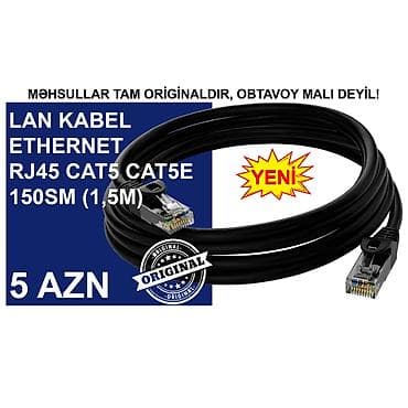 Техника и электроника: Kabel "Lan Ethernet RJ45 CAT 5/CAT 5E 1,5m" MƏHSULLAR TAM ORİGİNALDIR — 1