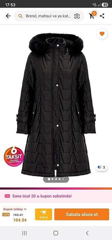 Пальто: Qadınlar üçün uzun gizli zamoklu şişmə mont – qara rəng. Trendyoldan — 1