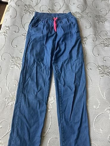 Uşaq şalvarı – yüngül denim/parça materialdan - Rəng: mavi - Kəmər