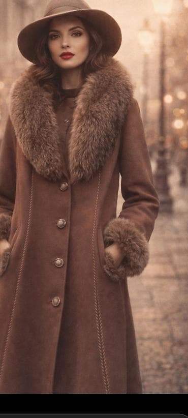 xəz qadın koftaları: Qadın kaşmir palto – qəhvəyi tonlarda, təbii xəz detallı. 52 razmer - — 2