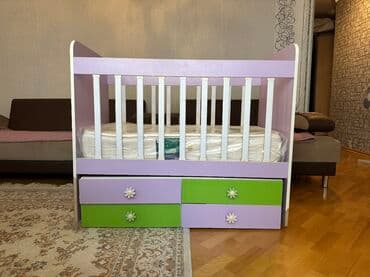 oglan ucun hediyeler: Oğlan və qız üçün, İşlənmiş, Dördbucaq, Beşik, Dəstsiz, Matras ilə, Yellənmə mexanizm ilə — 1