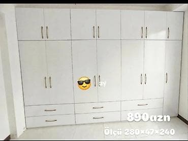 Ağ rəngli, çoxbölməli divar dolabı - Ölçü: 280 × 47 × 240 sm (eni ×