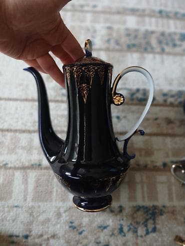 çay: Çay dəsti, rəng - Göy, Farfor, 6 nəfərlik — 6