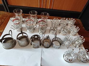 neon stekanlar: Çay dəsti, rəng - Gümüşü, Metal — 1