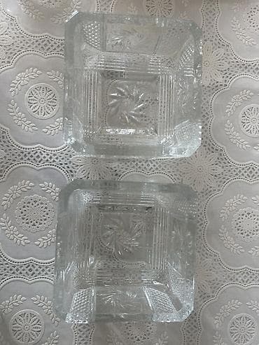 cerez: Kvadrat formalı şüşə qablar (2 ədəd) - Material: qalın, şəffaf şüşə - — 2