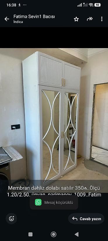 skafi: Membran dəhliz dolabı satılır 350₼. Ölçü — 1