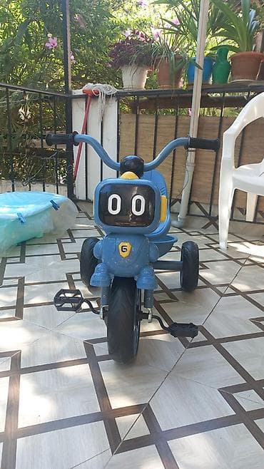 cube velo: Uşaq üçtəkərli velosipedi – robot üzü dizaynlı, mavi rəng — 2