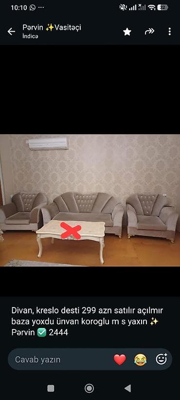 divan krislo: Divan, kreslo desti 299 azn satılır açılmır baza yoxdu ünvan koroglu m — 1
