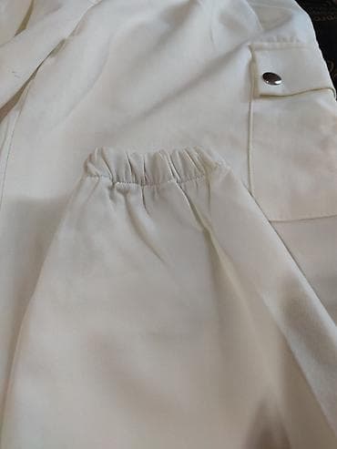 cargo pants: Ağ rəngli qadın cargo şalvarı - Model: Yüksək belli, kağız-kəmər — 3