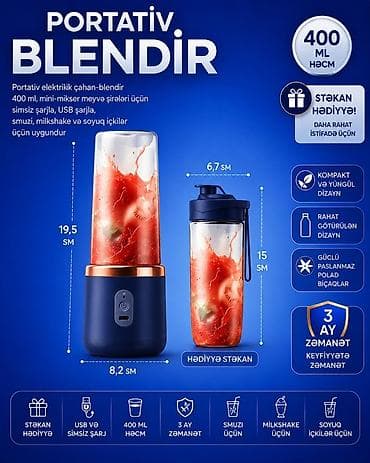 mini camera: Portativ elektrikli cahan-blender ZEMANAT – gündəlik smuzi və meyvə — 1