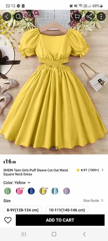 Donlar: Məhsul: SHEIN Teen Girls Puff Sleeve Cut Out Waist Square Neck Dress — 2