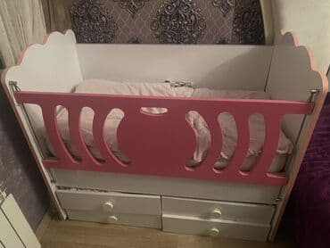 кровать трансформер: Для девочки, Б/у, Четырехугольная, Колыбель, Без бортиков, С матрасом, С механизмом качания — 1