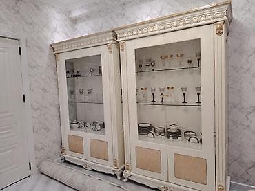 salon ucun: Klassik üslubda 2 ədəd vitrin dolabı - Rəng: krem/ivory, qızılı — 4
