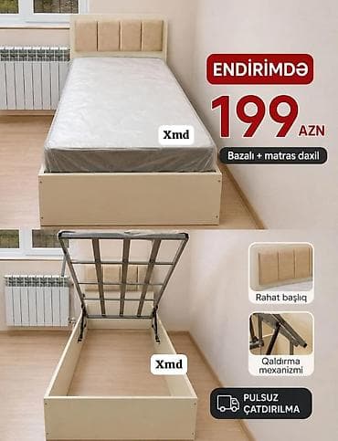 Bazalı tək nəfərlik çarpayı – matras daxil - Qaldırma mexanizmi ilə lalafo.az -da Bazalı tək nəfərlik çarpayı – matras daxil - Qaldırma mexanizmi ilə