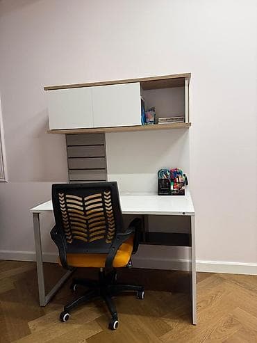 mini laqonda: Masa və rəfli işçi/stolüstü dəst - Funksional iş masası: geniş ağ iş — 3