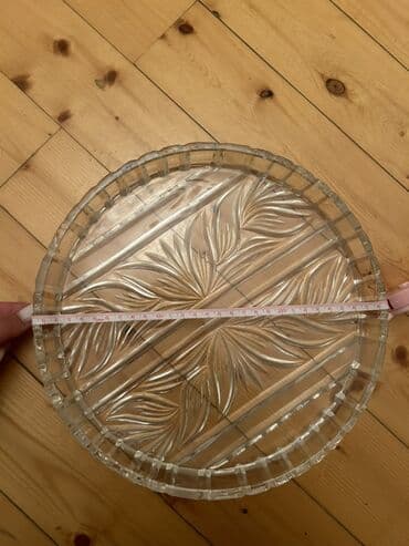 Столовые приборы: Şüşə servis sinisi – dairəvi, oyma naxışlı - Material: qalın, şəffaf — 6