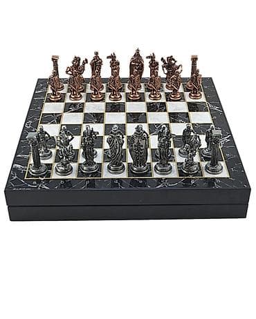 İdman çantaları: Lüks Şahmat Dəsti – mərmər effektli taxta və metall fiqurlar - Taxta — 4