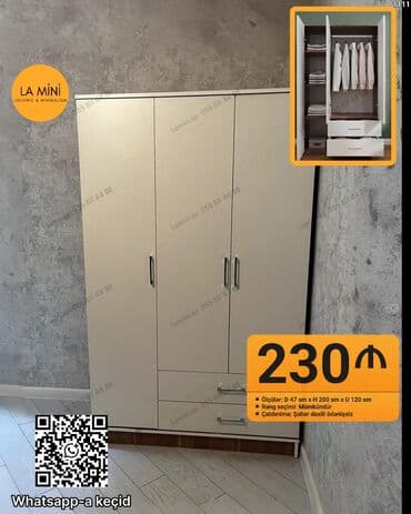paltar asılan: Yeni, Açılan, 3 qapılı Düz dolab, Qarderob, paltar dolabı, Azərbaycan — 1