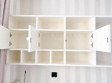 Rəflər: MDF-dən hazırlanmış ağ rəngli mebel satılır. Üzəri maşın boyasıdır — 2