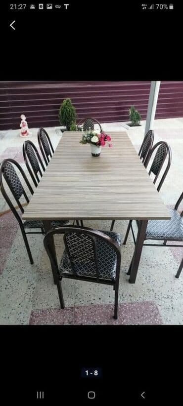 Masa və oturacaq dəstləri: Qonaq otağı üçün, Yeni, Açılan, Dördbucaq masa, 6 stul — 16