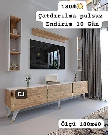 TV stendi və divar rəfləri dəsti - Ölçü: 180x40 - Rəng və tekstura